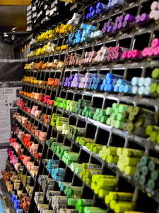wall of art supplies and colored pastels