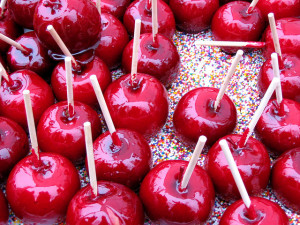 candy apples on bed of sprinkles